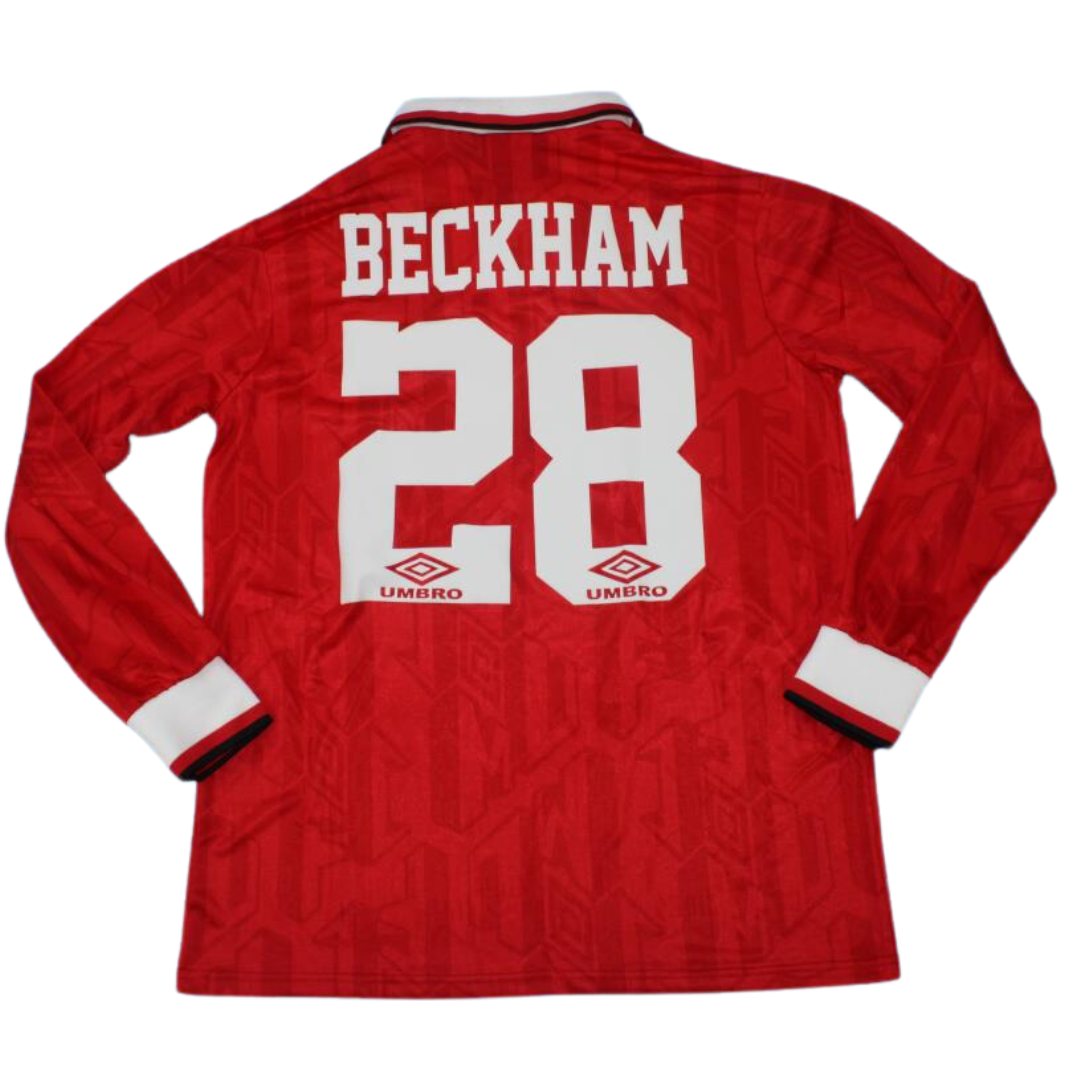 Camisa Retrô Manchester United Home Champion Versão Manga Longaa 92/93 "Beckham" Nº28