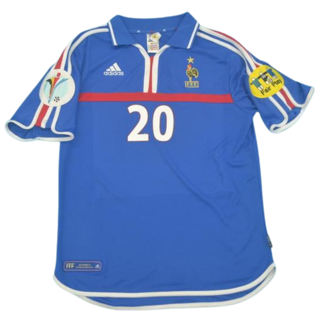 Camisa Retrô França Home Final Versão UEFA Europameisterschaft 2000 "Trezeguet" N°20
