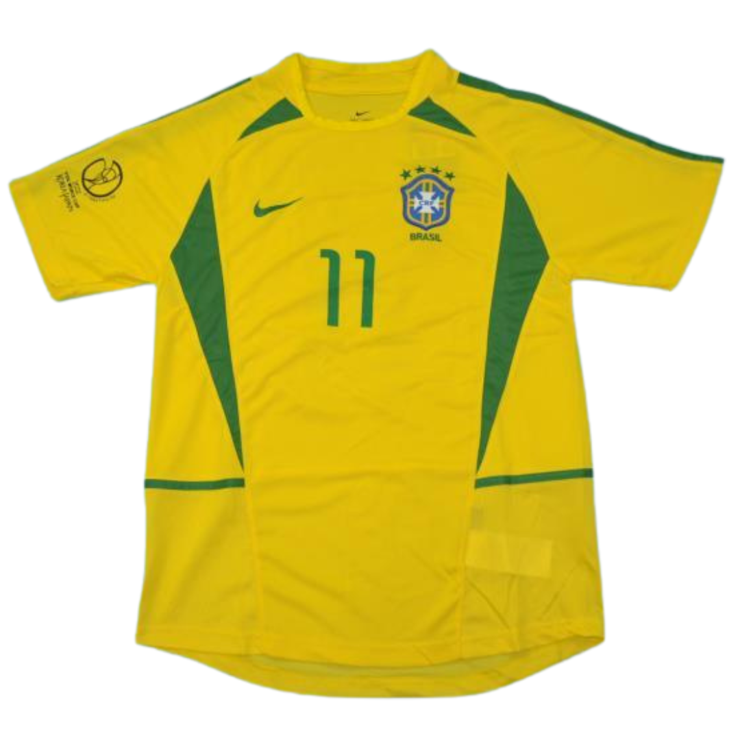 Camisa Retrô Brasil Home Copa do Mundo Versão 2002 "Ronaldinho" N°.11