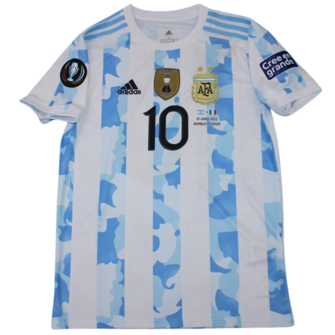 Camisa Retrô Argentina Home Final Finalissima Versão 2022 "Messi" N°.10